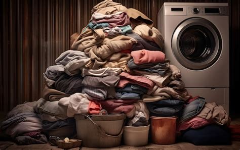 Premium Photo | A pile of laundry is piled up next to a washing machine.