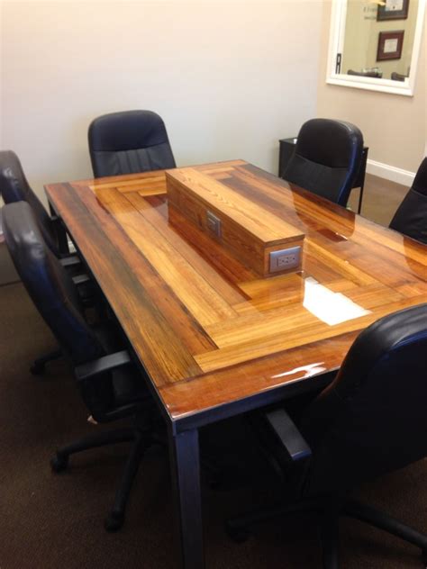 Office table w/ electrical outlets; made from metal and reclaimed heart pine! | Office table ...