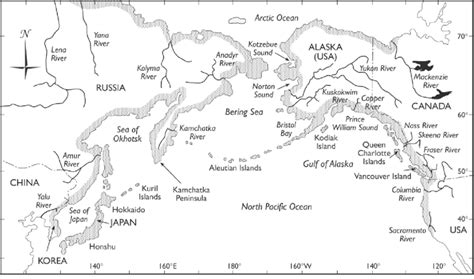 Map of the North Pacific Rim, showing the area, stippled, where Pacific ...