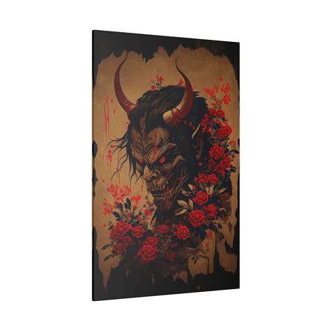 Yokai Demon Wall Art Canvas Print Scroll Rose Art Feudal Japanese Folklore Gift for Him Oni ...