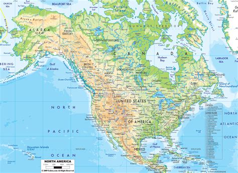 Physical Map of North America with Countries Maps - Ezilon Maps