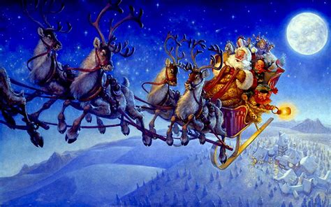 Christmas with Santa Claus and Reindeer Flying | Christmas scenes ...