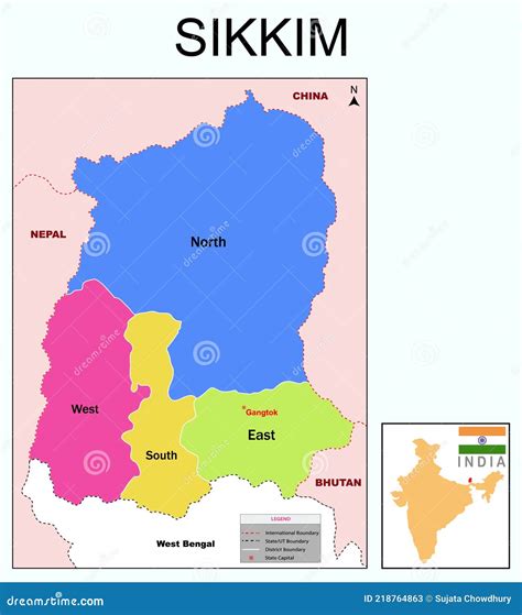 Sikkim Map. Highlight Sikkim Map On India Map With A Boundary Line ...