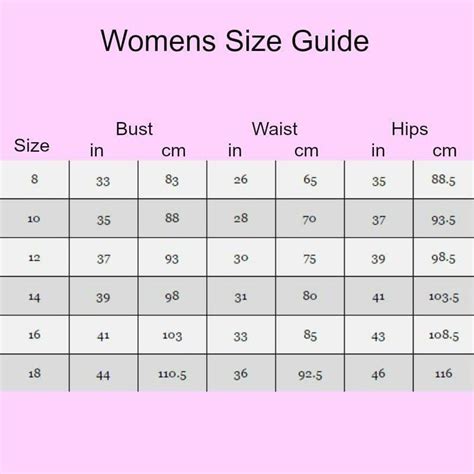 Ladies Shirt Size Guide