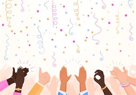 Free Vector | Clapping ok heart hands applause party composition with set of confetti stars and ...