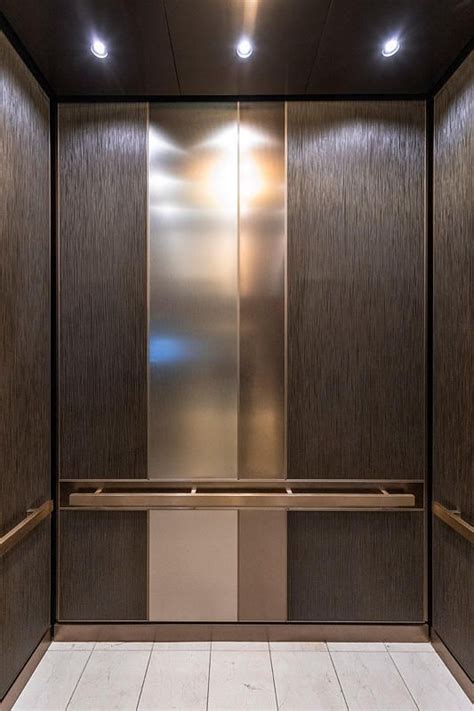 LEVELe-101 Elevator Interior; Capture panels in Bonded Bronze with Dark Patina and Grass pattern ...