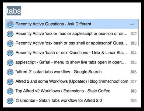 applescript - Safari - menu to show live tabs open in open windows - Ask Different