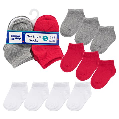 Wholesale 10pk Boys No Show Socks - Sizes 0-12M WHITE HEATHER GREY & RED