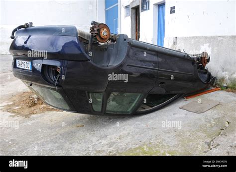 wrecked car on its roof Stock Photo - Alamy