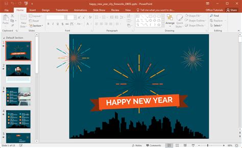 Animated Happy New Year City Fireworks PowerPoint Template