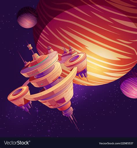 Futuristic starship space station cartoon Vector Image