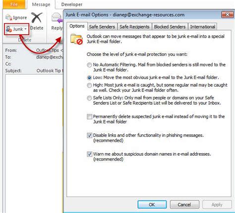 Using Outlook's Junk Filter with Multiple Accounts