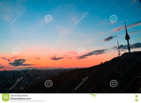 Sunset at Seoul Tower Korea Stock Photo - Image of atmosphere, cloud ...