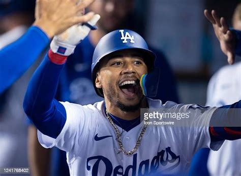 Los Angeles Dodgers Mookie Betts celebrates his second home run of ...