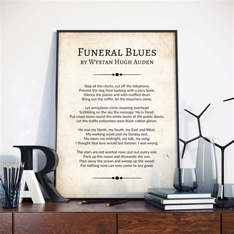 Funeral Blues by Wystan Hugh Auden Funeral Blues Poem Poster - Etsy