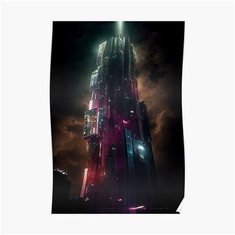 "Cyberpunk Skyscraper at Night" Poster for Sale by AICreateWorlds | Redbubble