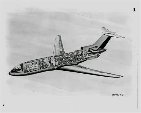 SAA Boeing 727 interior. Cutaway drawing. Layout of passenger ...