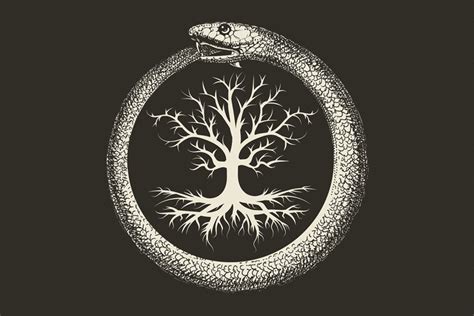 Ouroboros Snake and Tree of Life Ancient Esoteric Symbol