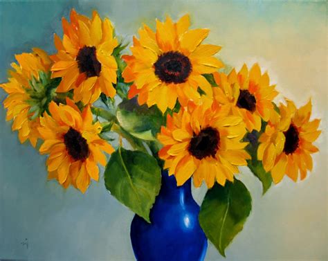 Nel's Everyday Painting: Sunflowers in Blue Vase