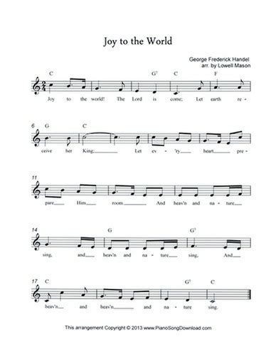 Joy to the World: free Christmas lead sheet with melody, chords and lyrics