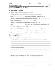 Biotic and Abiotic Factors Worksheet for 9th - 10th Grade | Lesson Planet