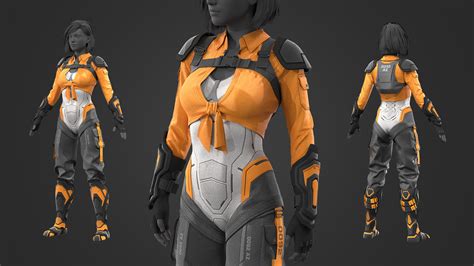 ArtStation - Sci-fi female outfit #2 / Cyberpunk / Future / Armor / Backpack / Shirt / Pants ...