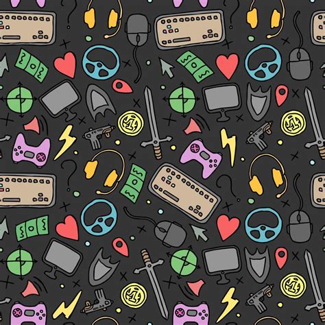 Seamless gaming background. seamless pattern with doodle gaming icons ...