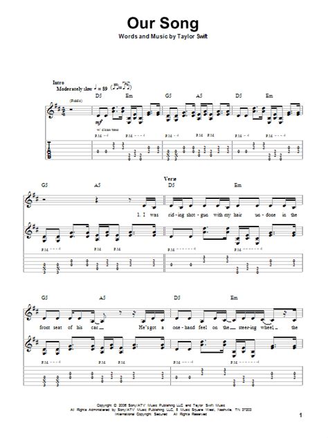 Our Song by Taylor Swift Sheet Music for Guitar Tab (Single Guitar) at Sheet Music Direct