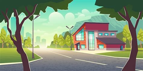 Free Vector | Comfortable dwelling in clean place outside the town cartoon