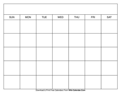 Printable Blank Calendar Templates - Wiki Calendar