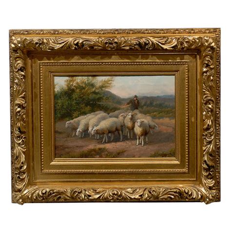 Painting of Sheep and Shepherd For Sale at 1stdibs