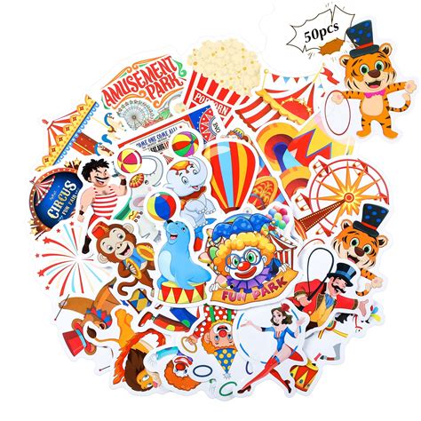 Buy 50 Pieces Carnival Stickers Circus Party Stickers Carnival Animal Clown Sticker Carnival ...