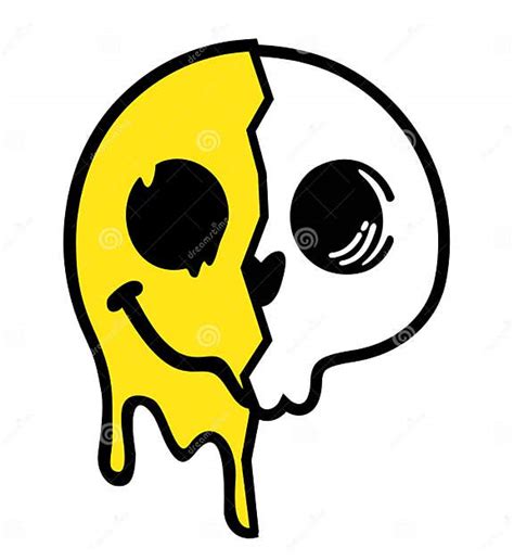 Smiling Skull Skeleton Smiley Face. Half Skull Emoticons, Emojis. Retro Distorted Melting Smiley ...