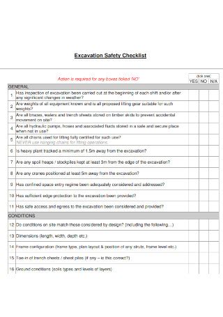 Sample Excavation Checklist - 13+ IN PDF