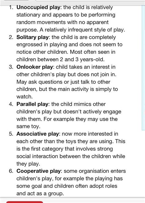 The Types of Play Described by Mildred Parten Include