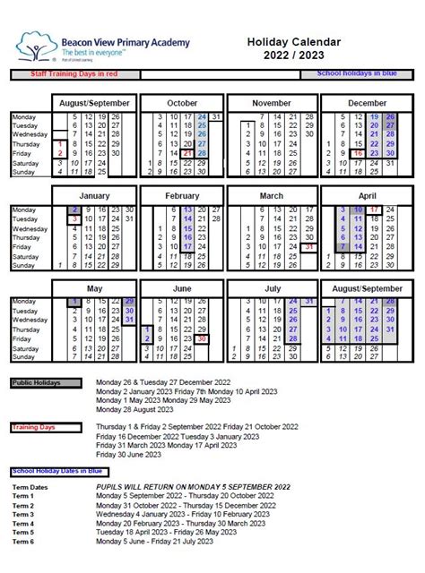 Term Dates | Parents | Beacon View Primary Academy