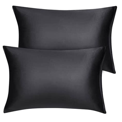 2 Pack Standard Silky Satin Pillowcases Zippered Pillow Cases Covers Black 21"x27" - Walmart.com ...