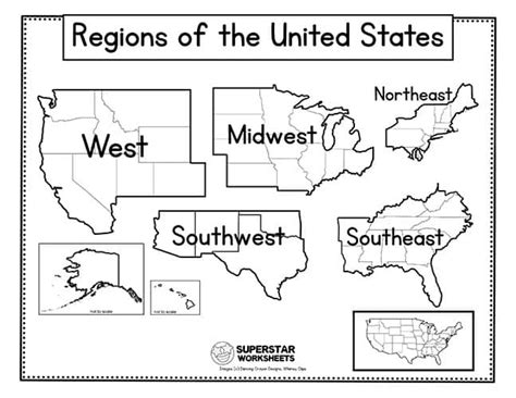 Printable 5 Regions Of The United States Worksheets