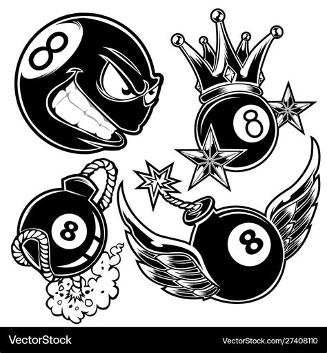 Pool 8 ball billiard wing crown boom Royalty Free Vector