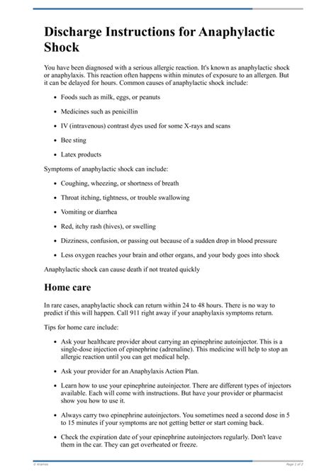 PDF - Discharge Instructions for Anaphylactic Shock - HealthClips Online