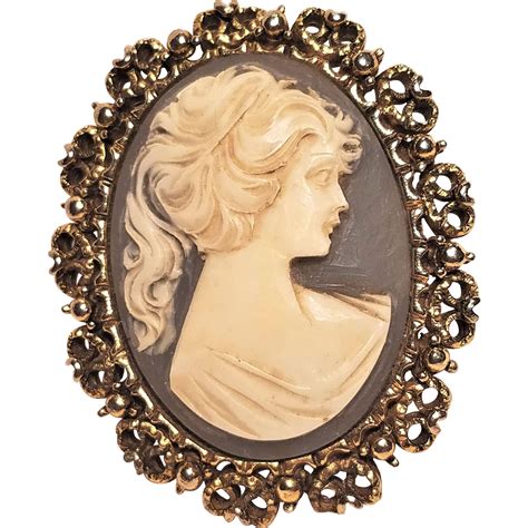 Vintage Cameo In Gold Tone Filigree Frame by Beatrix Jewels : Whimzy Treasures | Ruby Lane