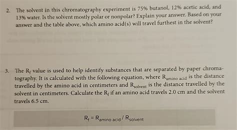 Solved 2. The solvent in this chromatography experiment is | Chegg.com