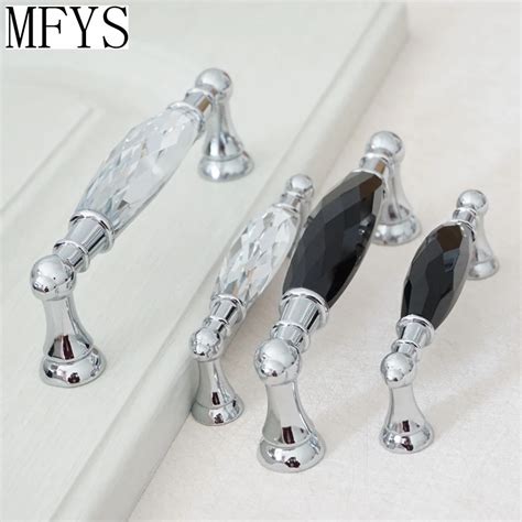 3.75"5" Crystal Drawer Handles Dresser Pulls Handles Chrome Black Clear Silver / Glass Luxury ...