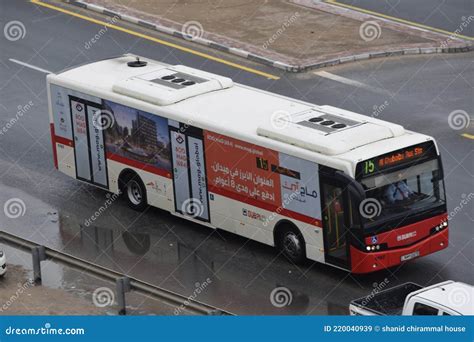 Rta dubai bus on the road editorial stock image. Image of arrival - 220040939