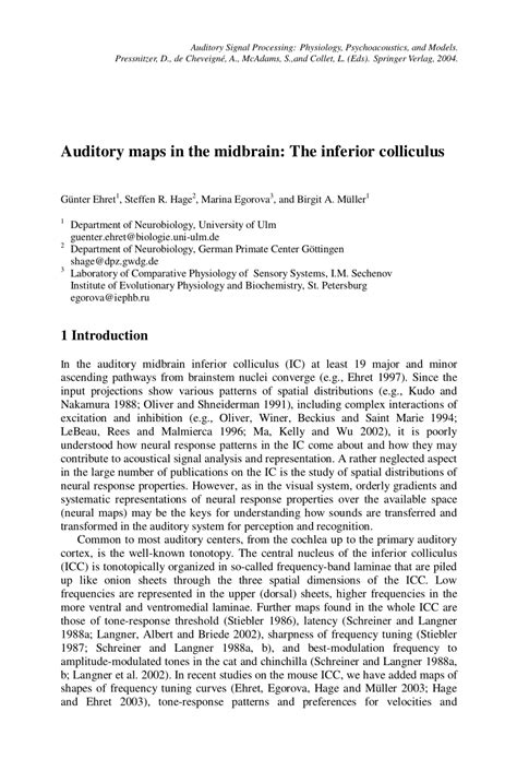 (PDF) Auditory maps in the midbrain: The inferior colliculus