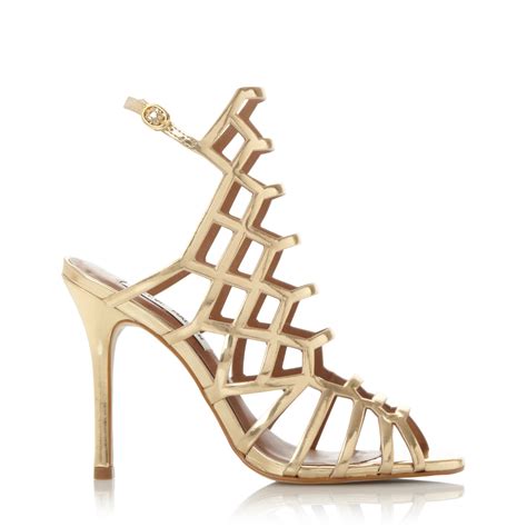 Steve madden Slither Caged Heel Sandals in Gold | Lyst