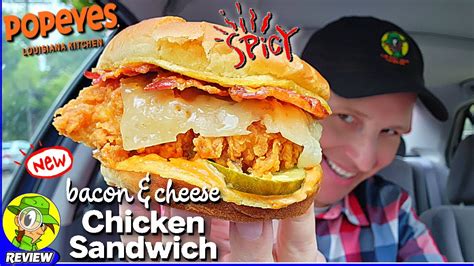 Popeyes® SPICY BACON & CHEESE CHICKEN SANDWICH Review ⚜️🔥🥓🧀🍗🥪 | Peep ...