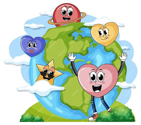 Free Vector | Earth globe with funny cartoon characters