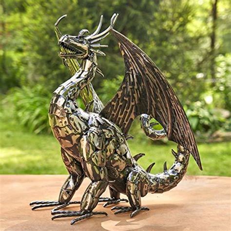 Zaer Ltd. Metal Dragon Statue Decoration (High Wings, Tail Up) - Weather Stations