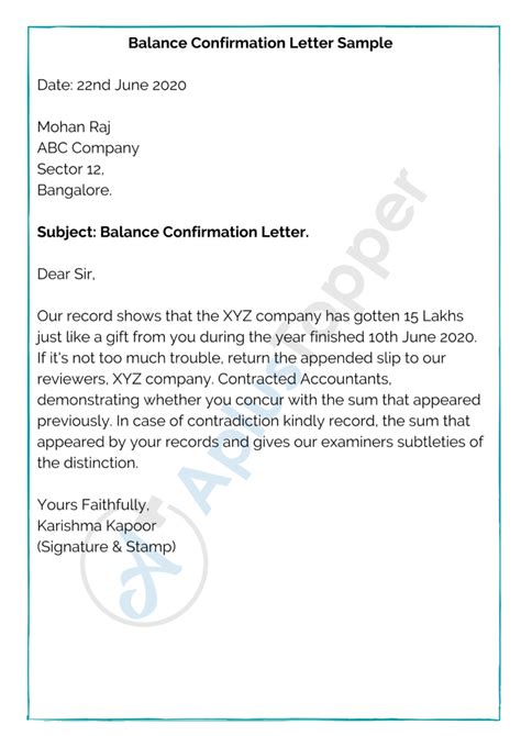 Balance Confirmation Letter | Format, Sample, How To Write Balance Confirmation Letter? - A Plus ...